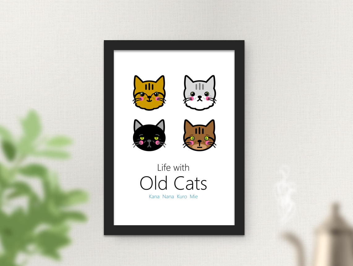１ メイン (AP01B4ORG) アートポスター - Life with Old Cats