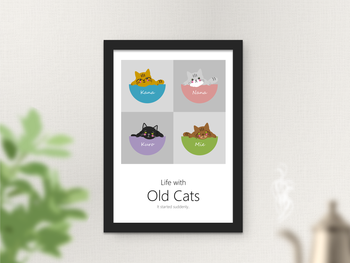 ２ メイン (AP02B4FLT) アートポスター - Life with Old Cats