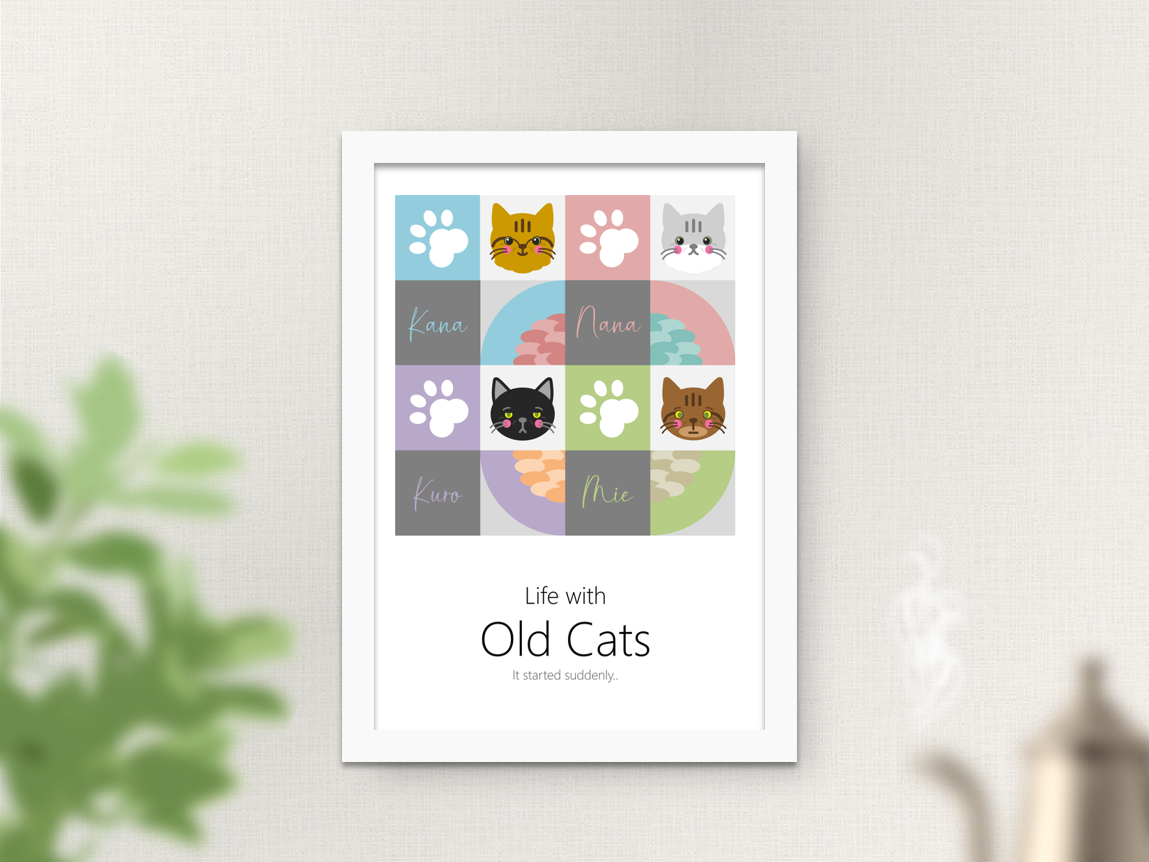 ６ メイン (AP06B4FLT) アートポスター - Life with Old Cats