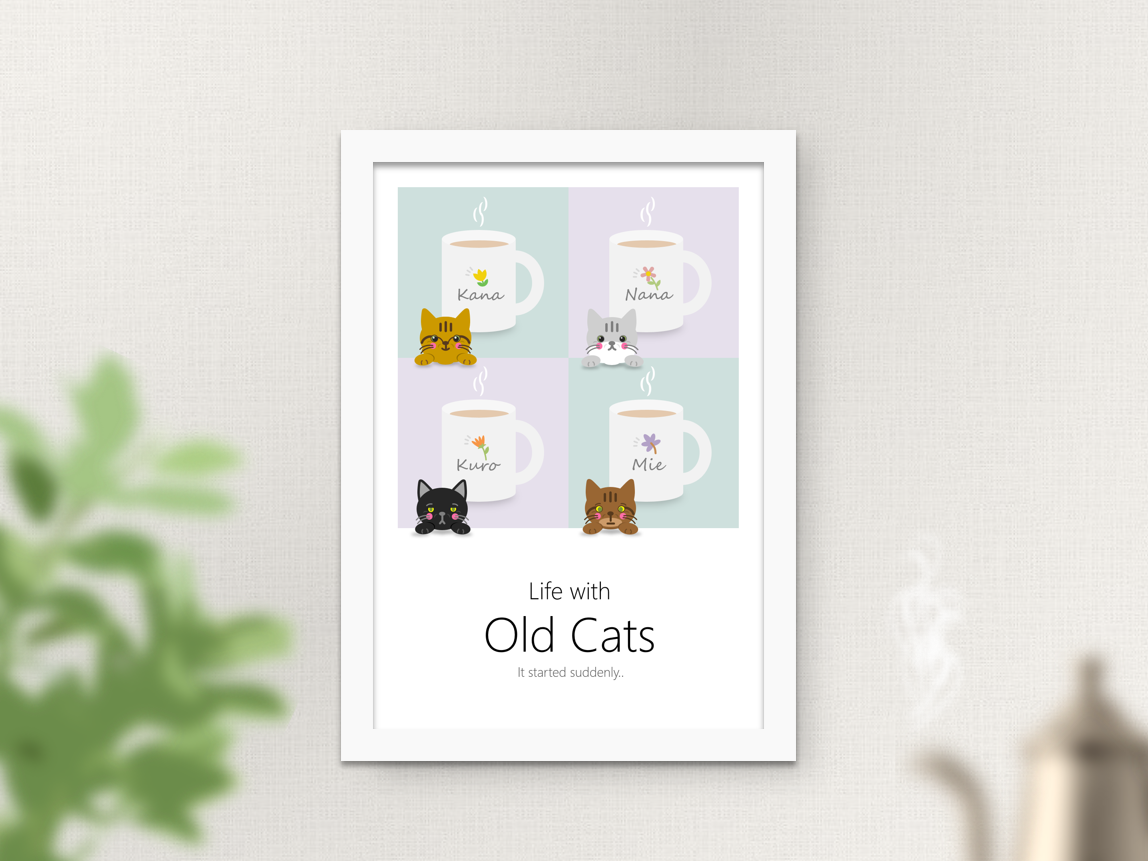 ８ メイン (AP08B4FLT) アートポスター - Life with Old Cats