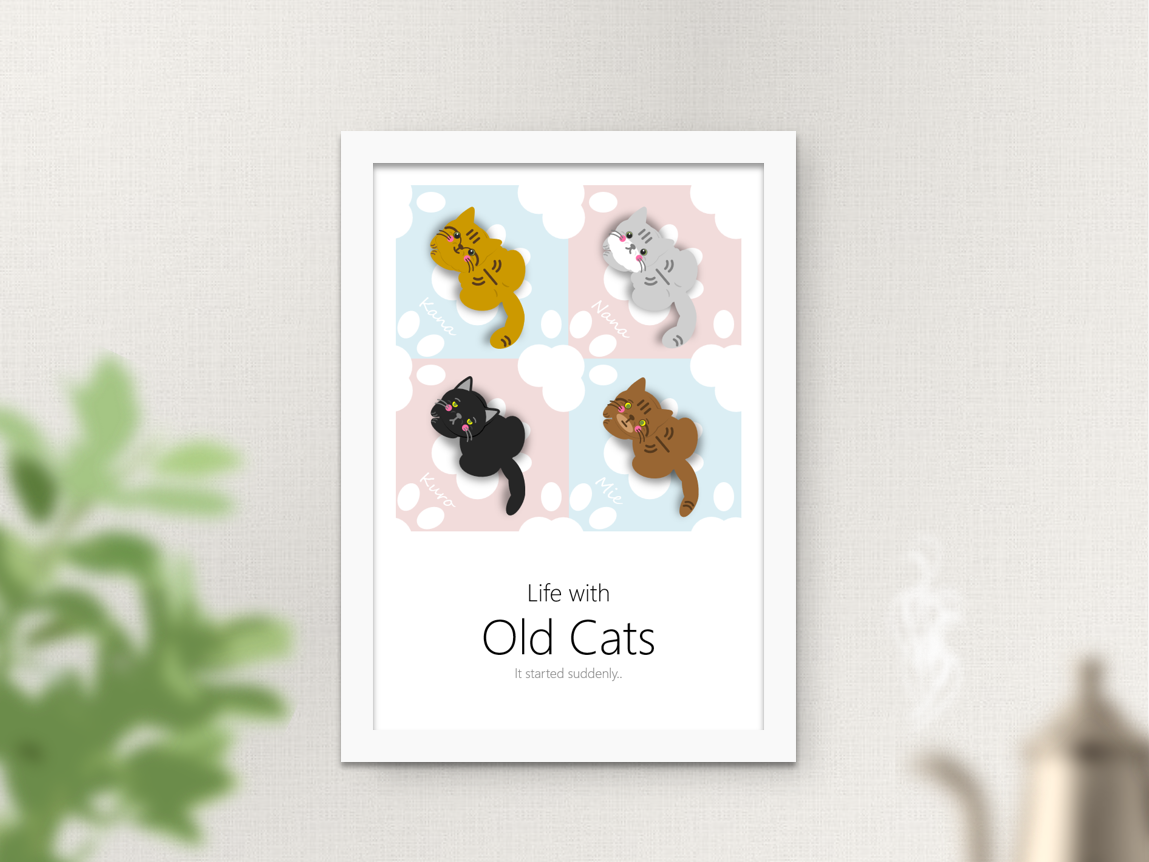 ９ メイン (AP09B4FLT) アートポスター - Life with Old Cats