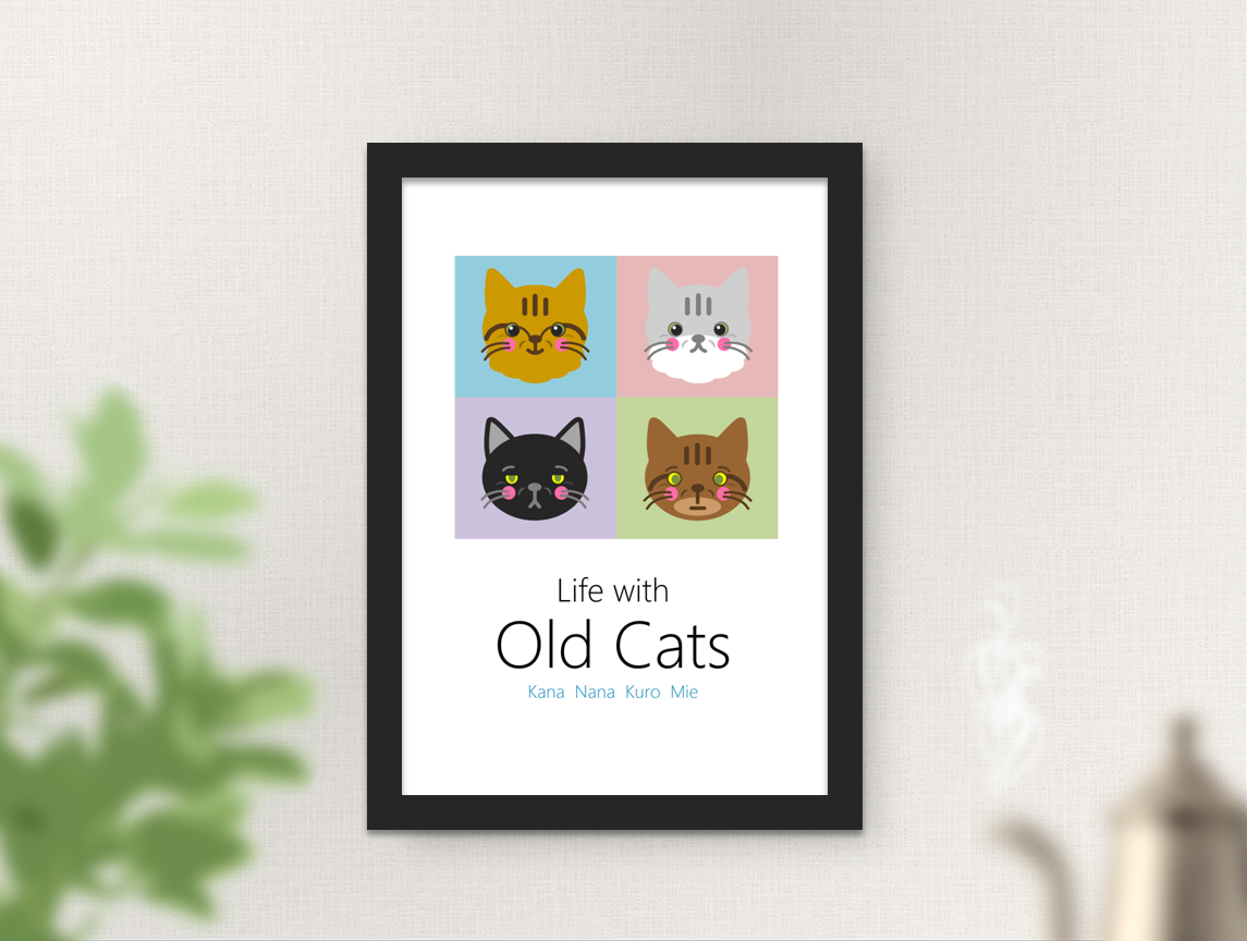 １０ メイン (AP10B4FLT) アートポスター - Life with Old Cats