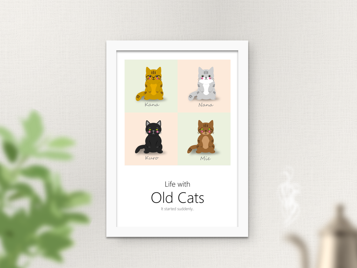 １１ メイン (AP11B4FLT) アートポスター - Life with Old Cats