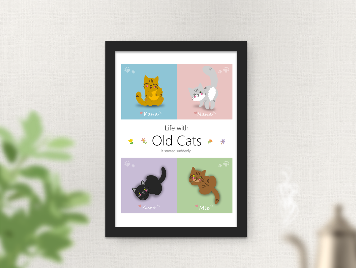 １２ メイン (AP12B4FLT) アートポスター - Life with Old Cats